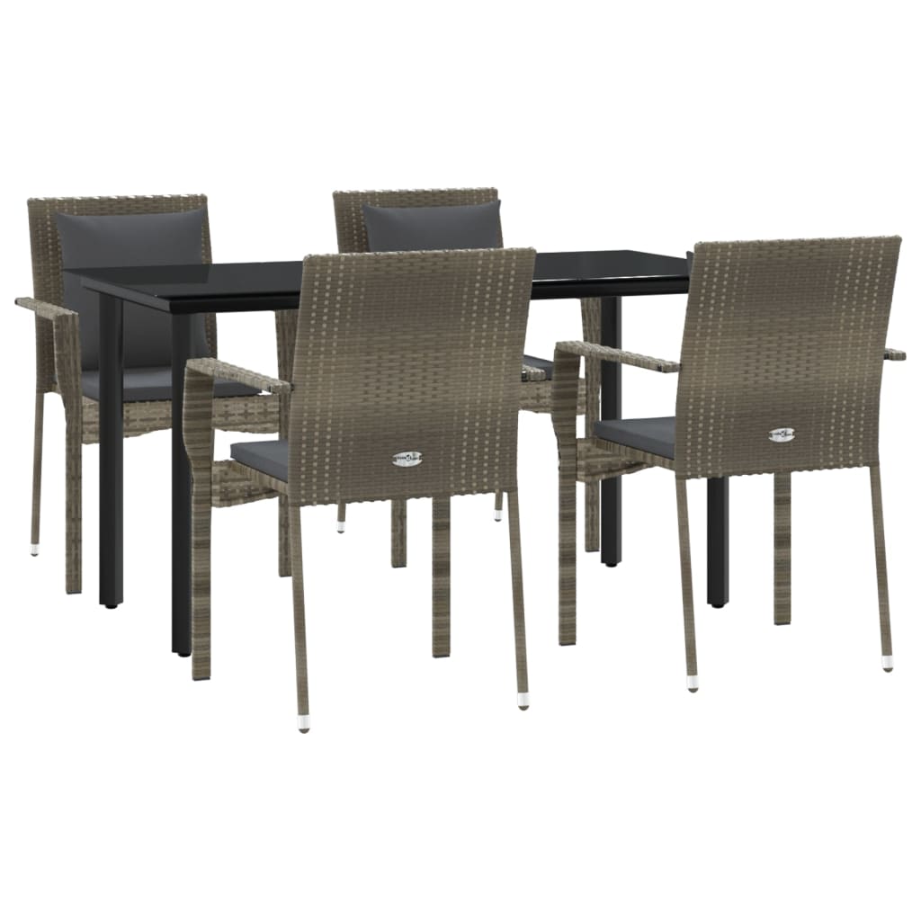 Vidaxl 5-Cz. Garden Furniture Set, Cushions, Black-Grey PE Rattan
