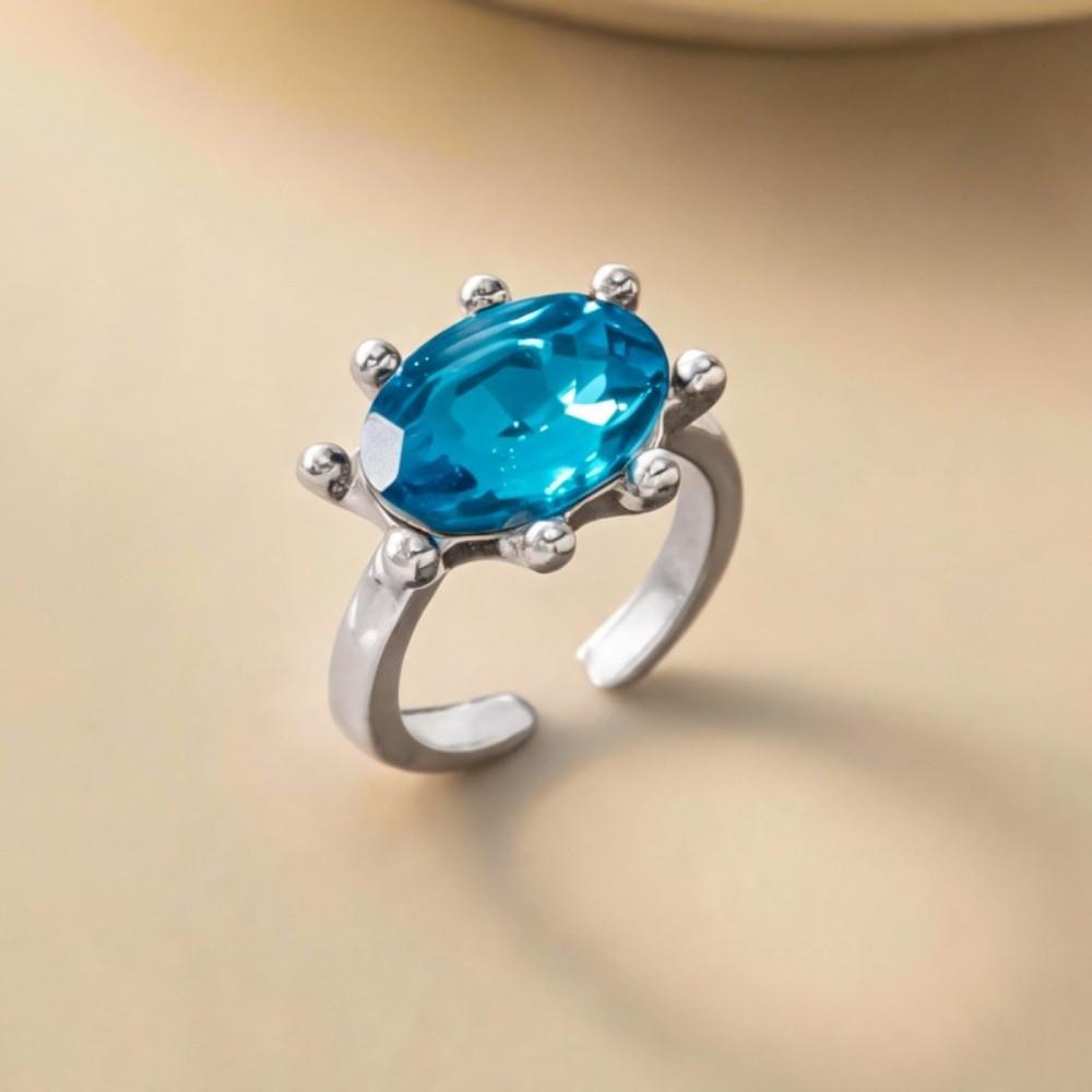 Shiny Candy Color Statement Ring Stackable Finger Ring Gift Oval Shape Rhinestone Ring Daily Wear