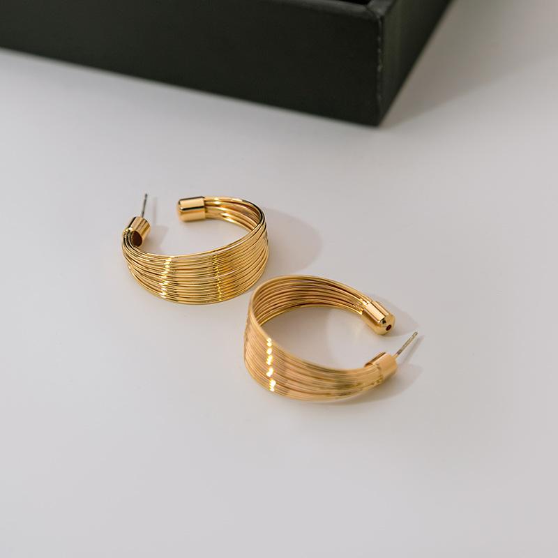 Exaggerated Metal Wind Multi-Layer Earrings C-Type Brushed Individual Simple Earrings Light Luxury Gold-Plated Premium Earrings