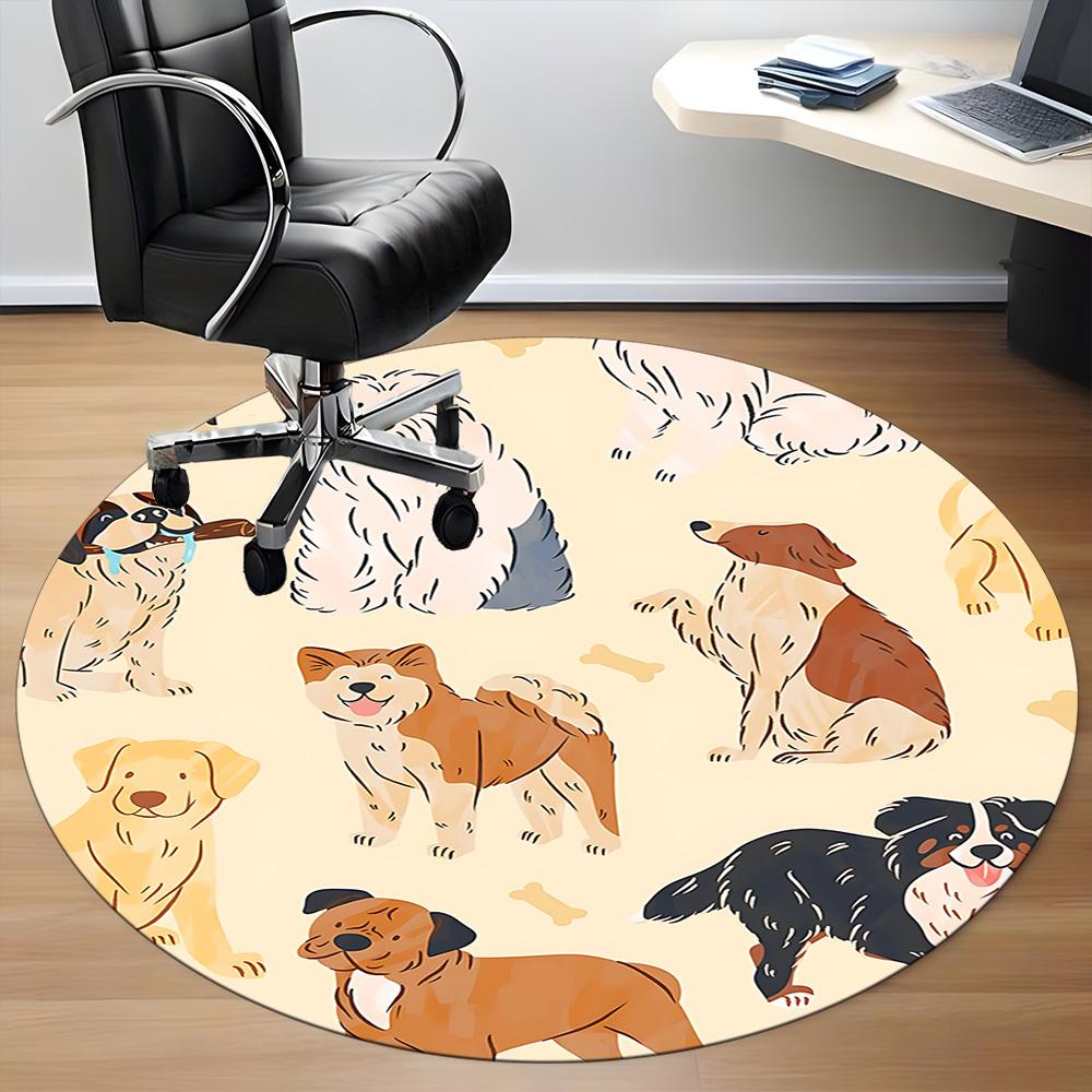 1PC Dogs Pets Office Round Area Rug, Mat Suitable ForOffice, Under Office Chairs Bedroom Living Room Home Decor, Room Deco
