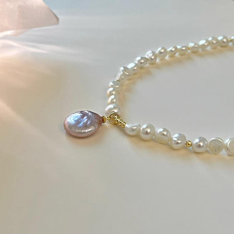 Collana Pendente da Donna in Oro 14K Placcato con Perla d'Acqua Dolce Naturale Barocca - Regali per la Festa della Mamma