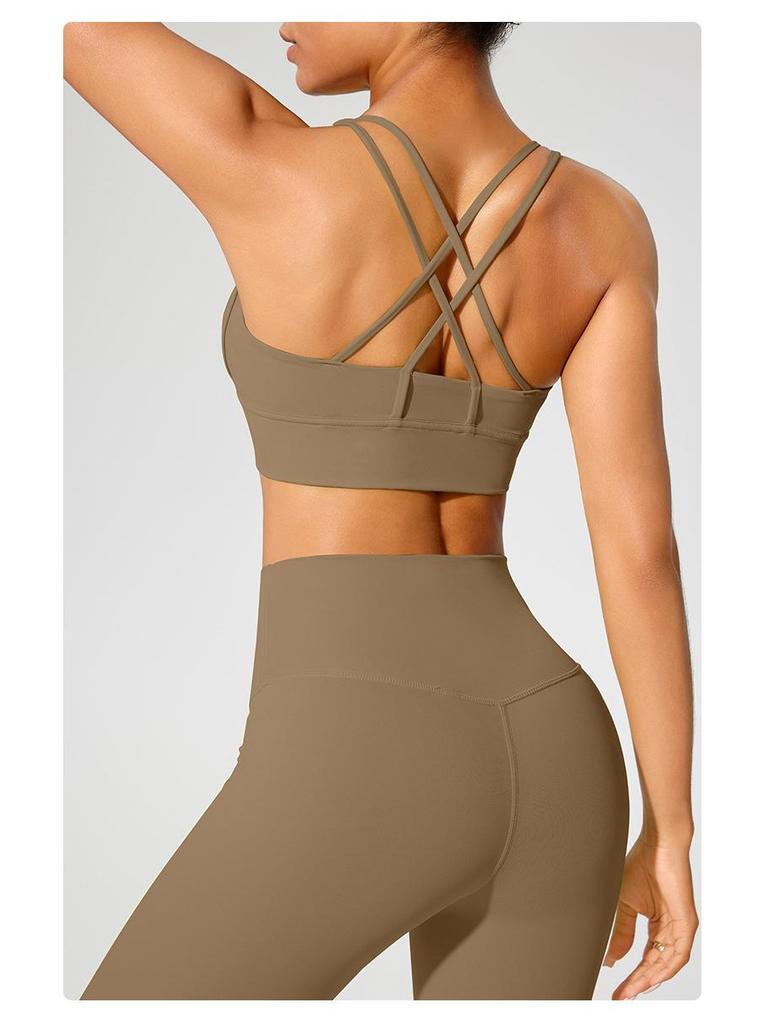 Cross-Back Shockproof Sports Bra: European-American Fitness Tank Top with Thin Straps for Yoga and Nude Comfort