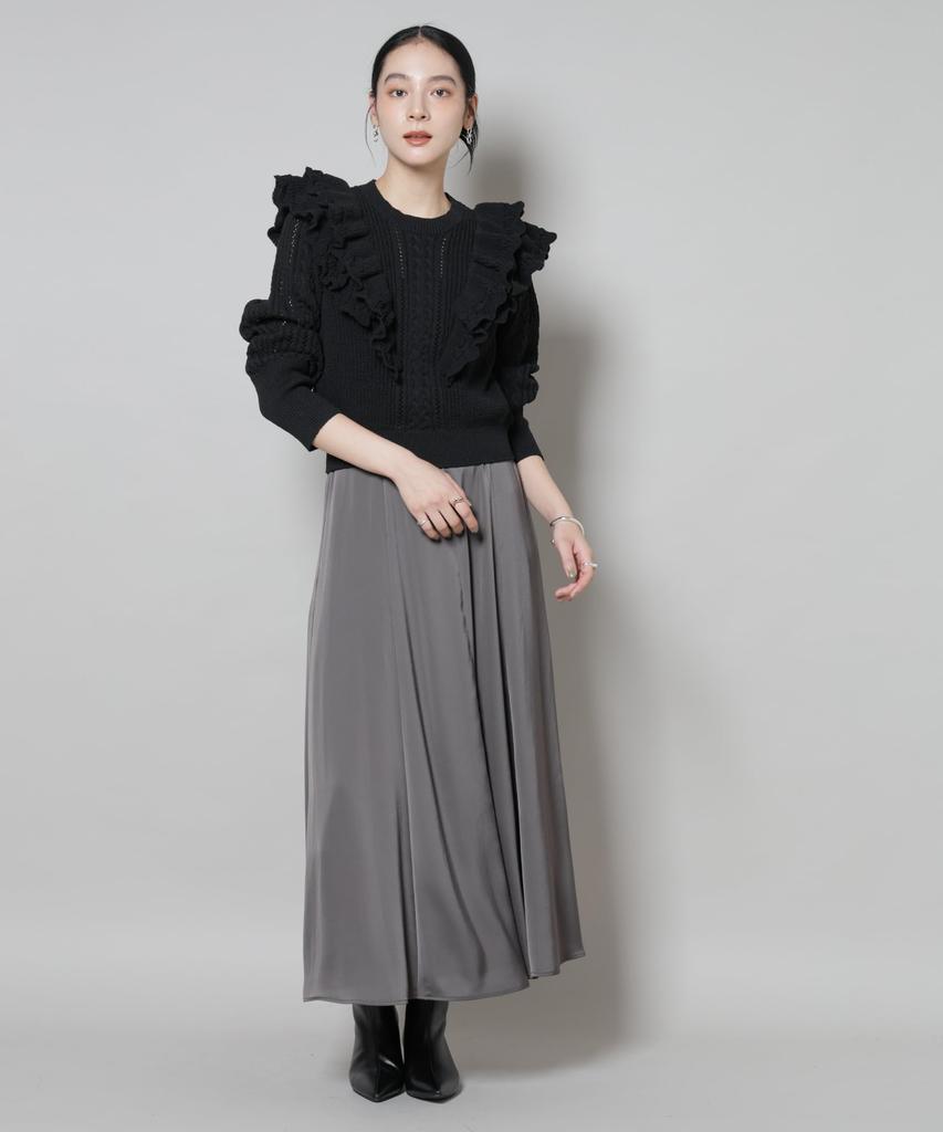 Nano Universe Satin Flare Maxi Skirt Be Paired with Other Small 023 Charcoal (Can Items) Women's 669-5230306
