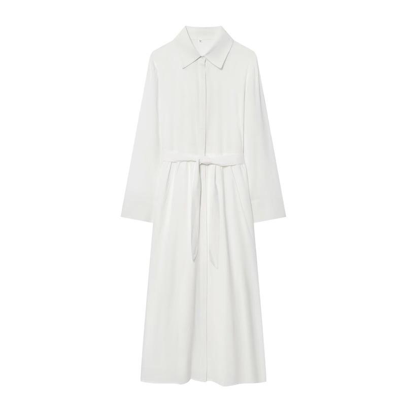 

Хлопково-льняное платье-рубашка в европейско-американском стиле с поясом, длинный рукав, 8570702 Small