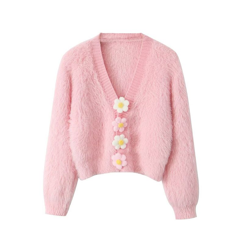 Kaslead New Arrival Women's Clothing Fashion Style Fashion Fastener Decoration Mohair Cardigan Sweater