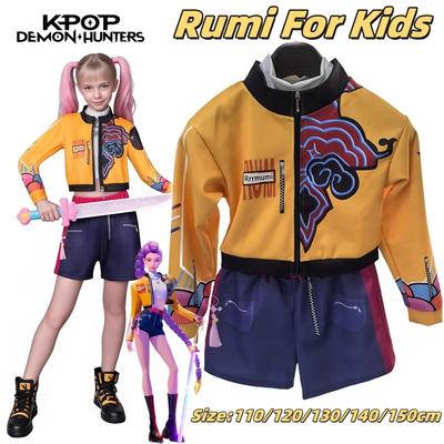 K-Pop Rumi Zoey Mira Demon Hunters Kız Çocuk için Cadılar Bayramı Sahne 3D Baskılı Desen Rol Yapma Kıyafetleri