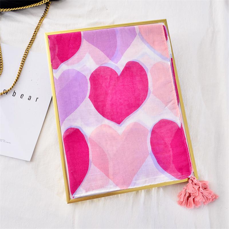 Women Autumn Cotton Viscose Shawl Love Heart Tassel Long Pashminas Wrap Neck Stole Bufandas Muslim Hijab Snood 180*90Cm