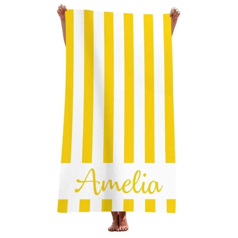 Name Beach Towel Navy Stripe Polyester Bath Towel Quick Dry Sandproof Large Blanket for Summer Vacation Seaside Gift Towel