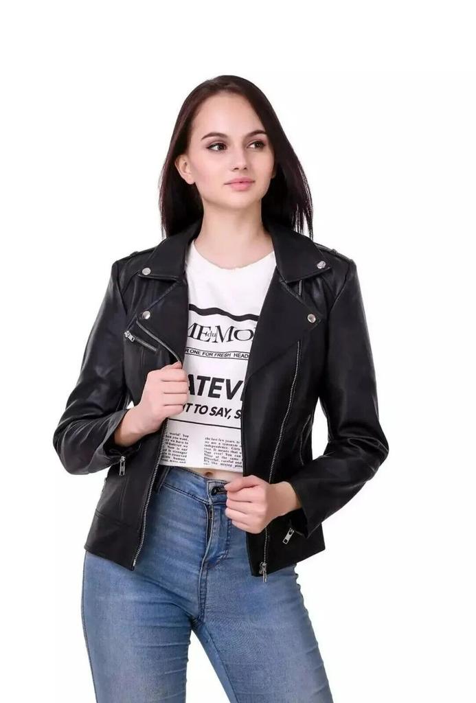 Jacket Stylish Black Biker Motorcycle Handmade Women's Genuine Lambskin Leather