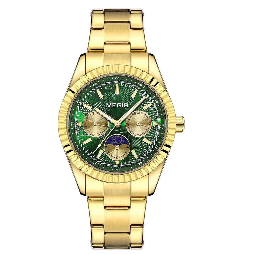 Men's Quartz Watches Stainless Steel Strap Couple Bracelets Wristwatch with Day Date 24-Hour Moon Phase Function Relogio Womens Watch