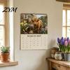 Calendrier de bureau 2027 Vache des Highlands Saisons, Planificateur de bureau 12 mois avec illustrations mignonnes, Fournitures de bureau pour les tâches quotidiennes Organisateur Papier épais