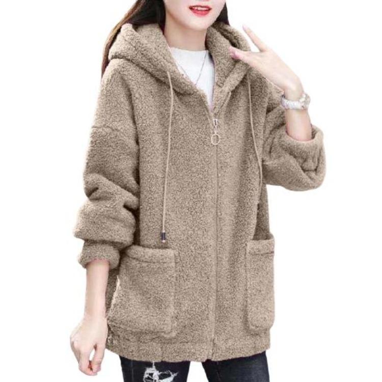 Winter Women Fleece Hoodie Windproof Thick Outerwear Cardigan Jacket with Drawstring Hood Full Sleeves Zipper Closure
