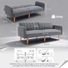 Sleeper Sofa, 2-Seater Fabric Sofa, Sofa with Sleep Function, Linen-Like Polyester, Rubberwood, 173 x 75 x 73 cm, Grey