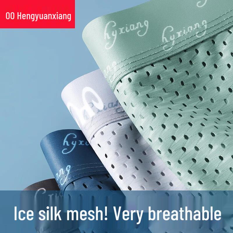 Hengyuanxiang Men's Plus Size 7A Antibacterial Ice Silk Mesh Boxer Briefs