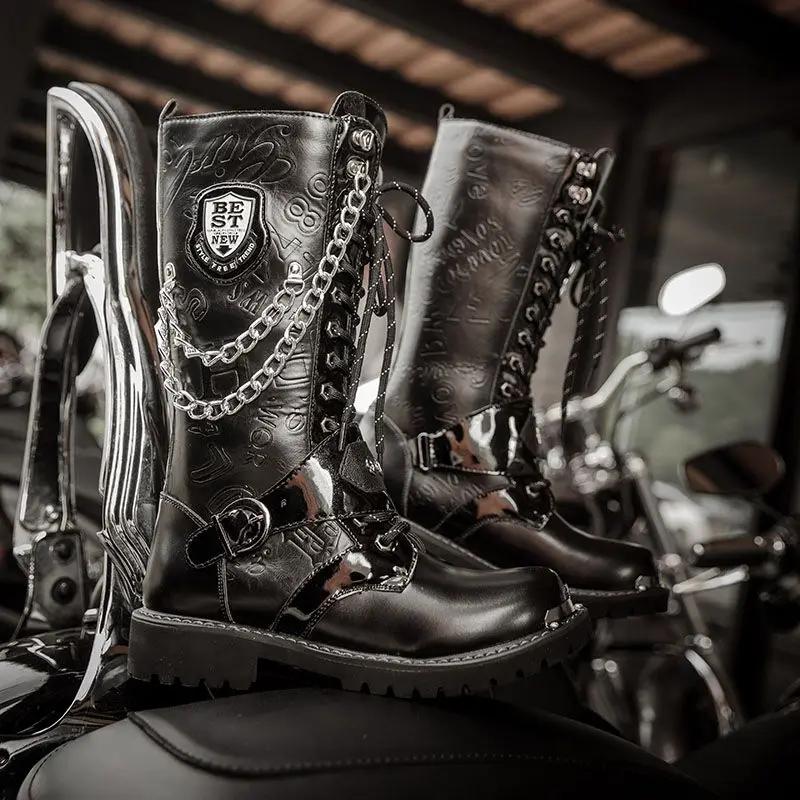 Fashion 2024 New Fashion Men Boots Trend Korean Style Motorcycle Boots Metal Decoration Platform Boots Men Comfortable Walking Shoes
