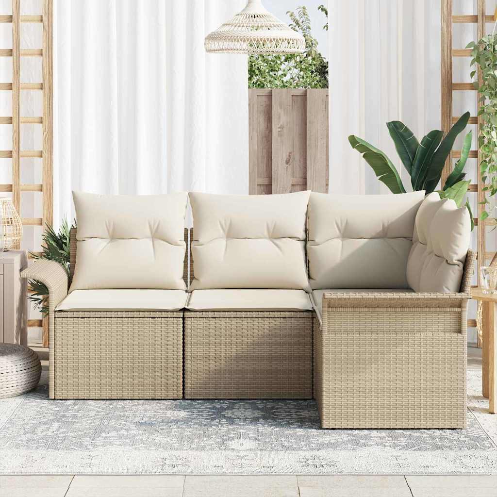 Garden Sofa Set with Cushions 4 Pcs Beige Poly Rattan