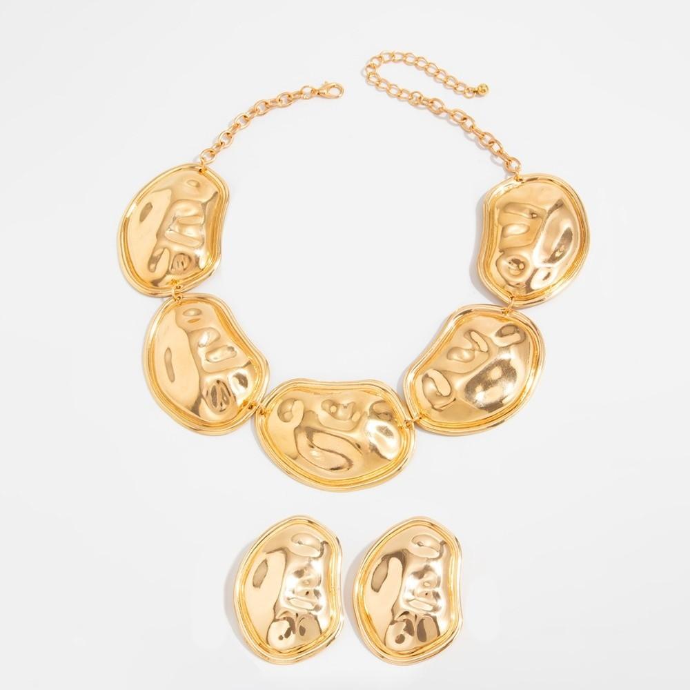 Geometric Gold Silver Color Jewelry Set Zinc Zinc Alloy Irregular Oval Chokers Necklaces Wedding