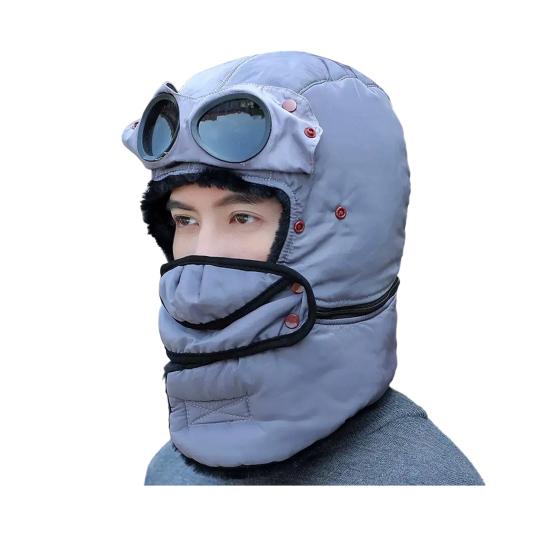 Riding Headgear Thermal Hat with Detachable Scarf Zipper Design Windproof Glasses Skiing Riding Winter Hat
