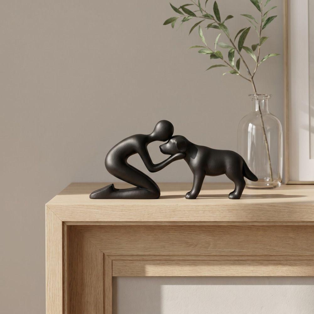 Creative Resin Dog Statue Home Decoration Funny Desktop Ornaments Cute Nordic Style Men and Dog Figurine Dog Owning Family