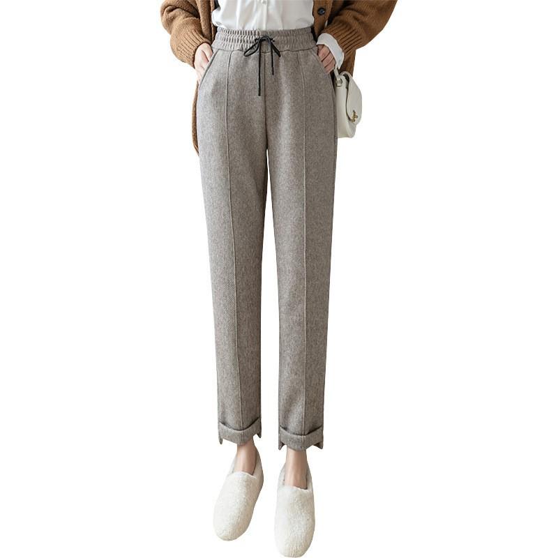 Women's High Waist Fleece Lined Woolen Warm Carrot Pants