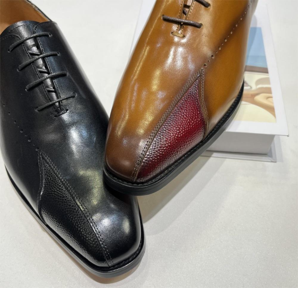 High Quality Men's Formal Shoes Genuine Leather Luxury Party Wedding Men's Shoes Lace-up Pointed Toe Brown Oxford Business Shoes