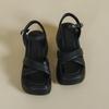Summer New Thick Heel Platform Sandals Women's Versatile Simple Cross with One-button Open-toe Sandals