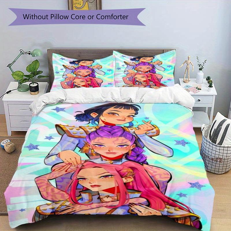 3pcs KPOP Demon Hunters Bedding Set Down Comforter Cover and Pillowcases, Suitable for Guest Room Home Decoration All Seasons(No Insert) S0819029