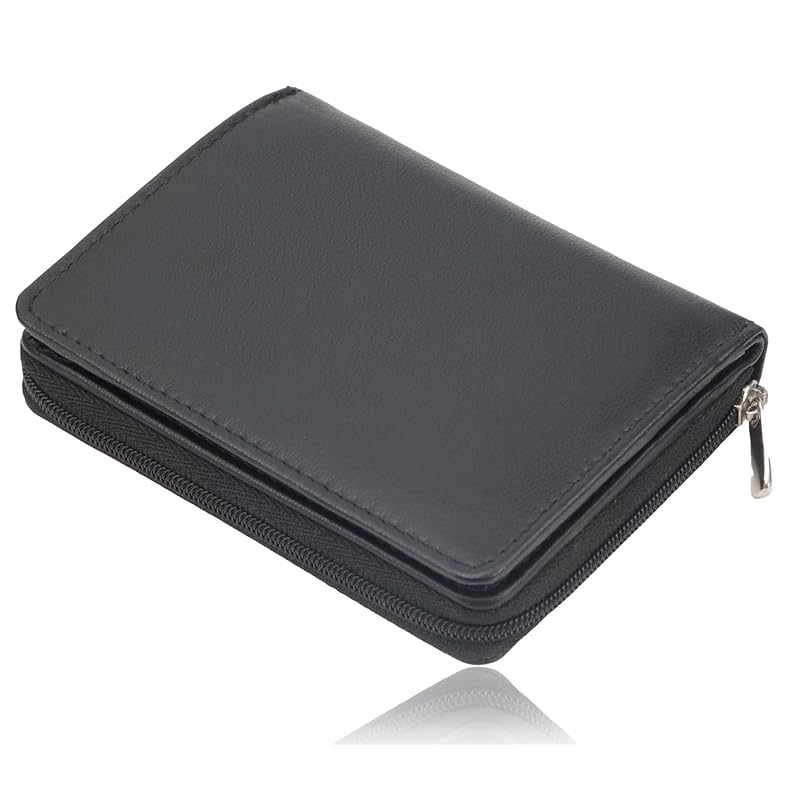

[Malibu Select] genuine leather bifold wallet wallet wallet goat leather card storage With coin purse black multiple storage men s business male