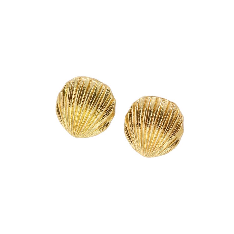 Brincos Minimalistas Dourados e Prateados em Forma de Leque de Concha - Design Único Feminino
