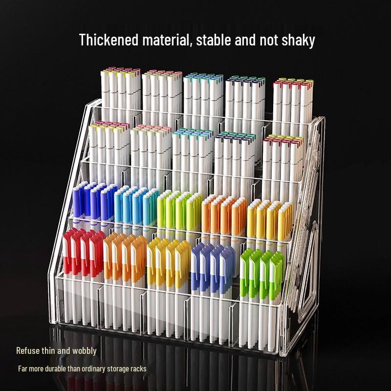 Large Capacity Acrylic Pen Holder for Watercolor and Drawing Pens - Compartmented Storage and Display Rack