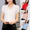 Fashion Women Summer Blouse Chiffon V Neck Short Sleeve Top Solid Color