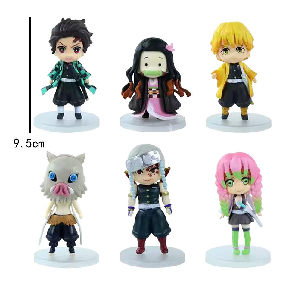 9.5CM 6Pcs/Set Anime Demon Slayer Small Figure Character Multiple Combination Sets Cute Anime Toy Gift Collection Decoration PVC