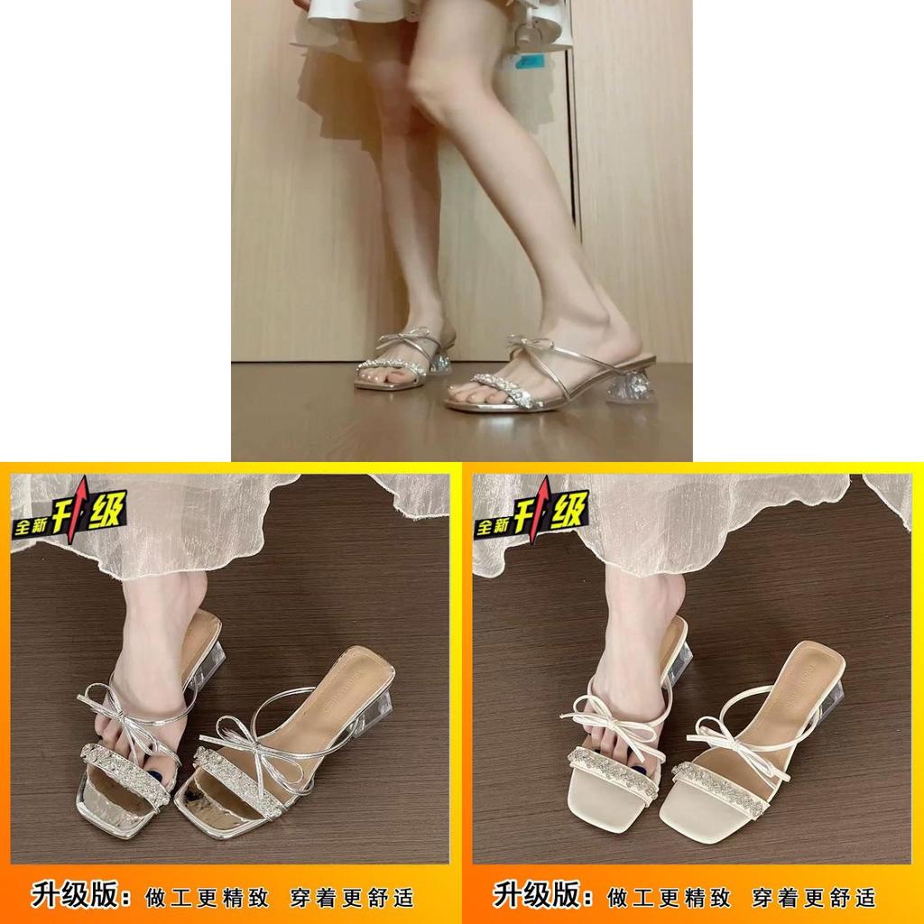 Fashion Bow Water Drill Summer Sandals For Women With Nonslip Pu Sole For Daily Wear