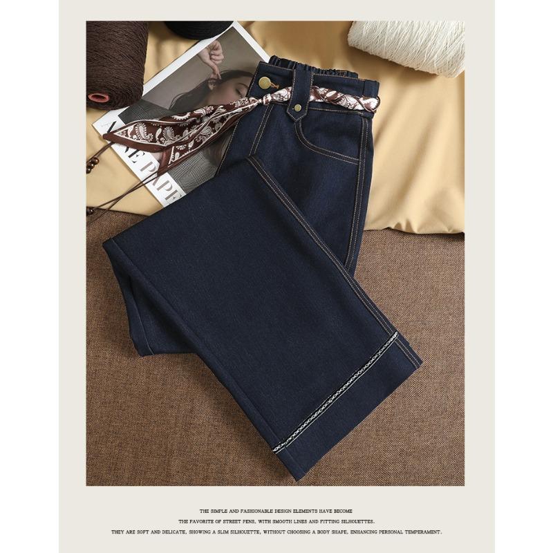 DIMANAF 2025 Autumn Winter Plus Size Women Pants Lady Long Pants Oversized Loose Casual Bottoms Thick Denim Jeans