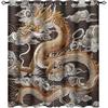 Traditional Chinese Dragon Blackout Curtains, Fantasy Cloud Golden Asian Grommet Thermal Insulated Curtains Window Drapes for Bedroom Living Room, 2