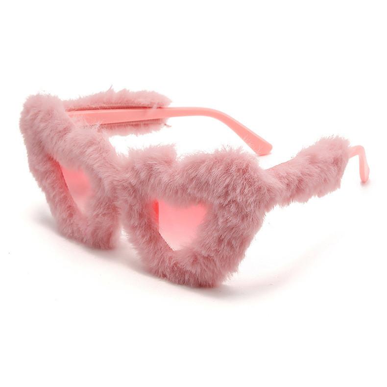 Pink Fluffy Heart Sunglasses With Uv Blocking For Summer Beach Parties Pink