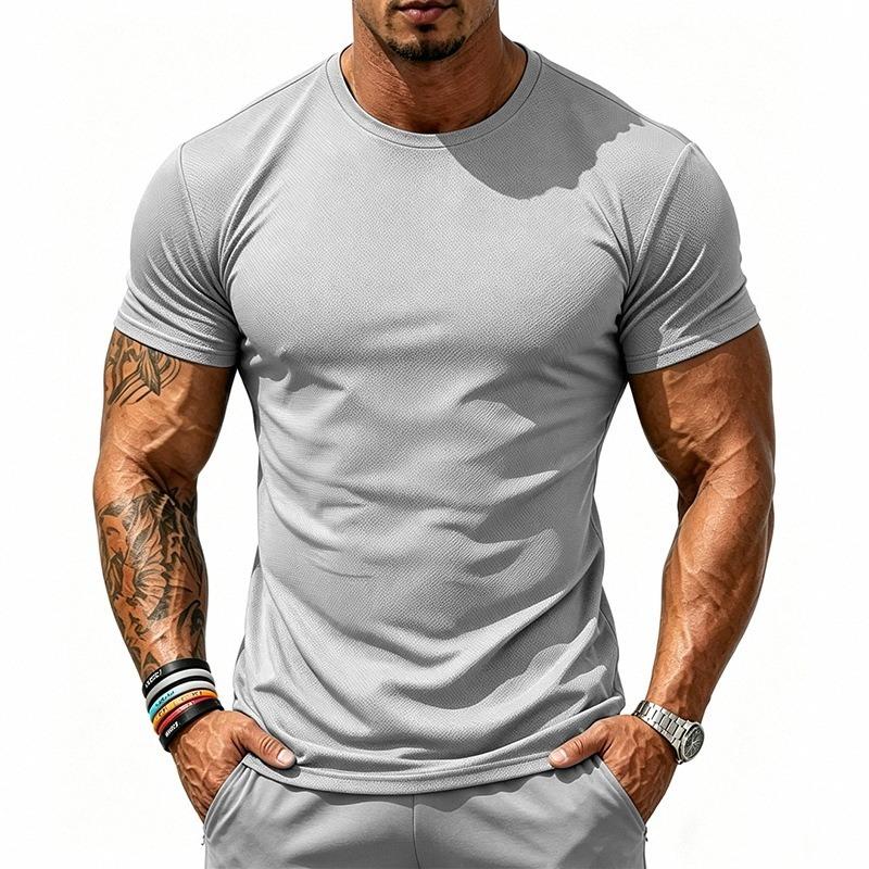 Men Breathable Quick Dry Elastic Solid Sports Fitness Casual Short Sleeve T Shirt