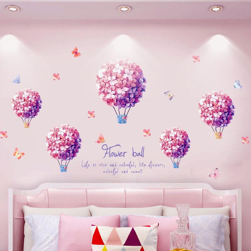 Creative Pink Purple Hot Air Balloon Wall Sticker Self Adhesive Wallpaper Decal for Bedroom Living Room Home Wall Decor