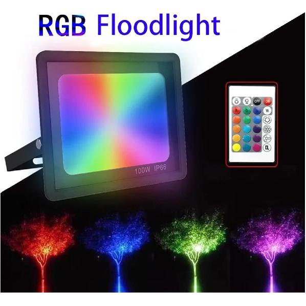 LED RGB Floodlight Reflector Outdoor Lighting AC 220 20W 30W 50W 100W IP66 Waterproof Outdoor RGB Spotlight Landscape Lighting for