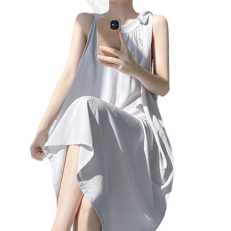 Nouveau déshabillé en coton et soie Mu Zhensi pour femme, été, fin, coton et soie artificiels, couleur unie, haut de gamme, longueur genou, tenue d'intérieur