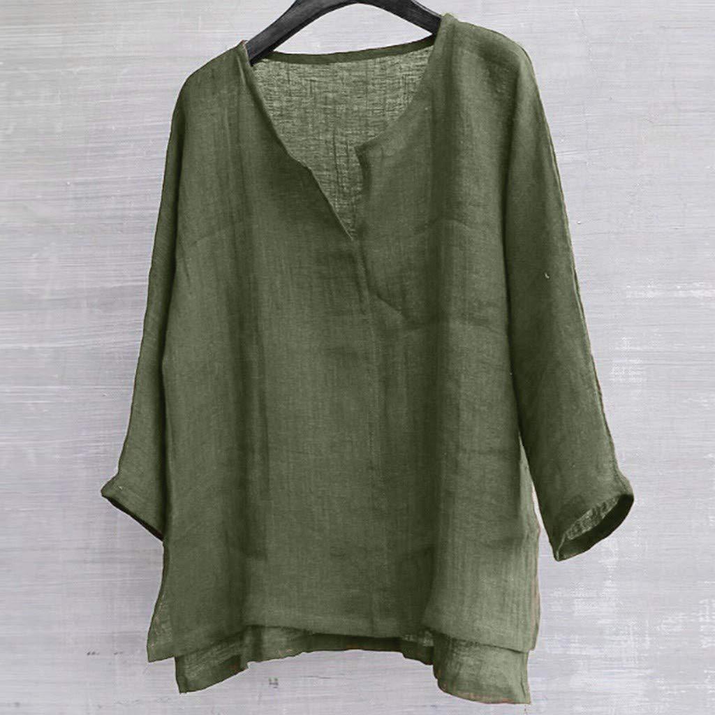 Men's And Women's Fashion Matching Cotton-Linen Solid Color Casual Loose V-Neck Long-Sleeved Shirt T-Shirt Top