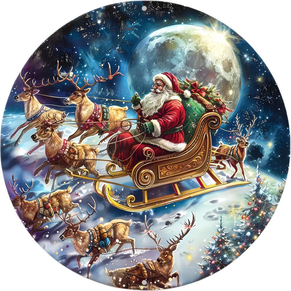 Round Metal Tin Sign Art Painting Wreath Decorative Plates Cartoon Snowman Christmas Poster for Home Garden Garage Wall Decor