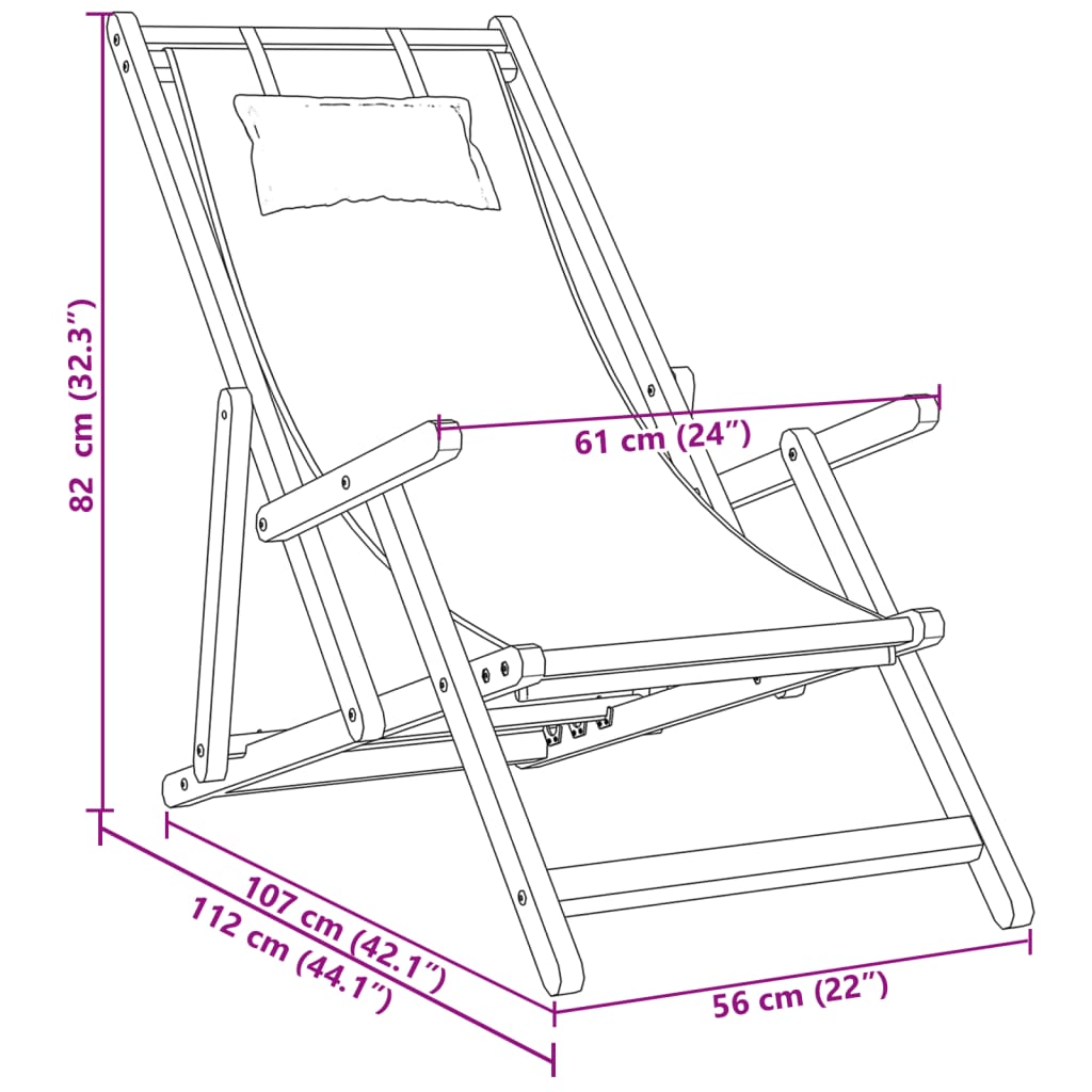 Foldable Beach Chair Beige Solid Eucalyptus Wood and Fabric