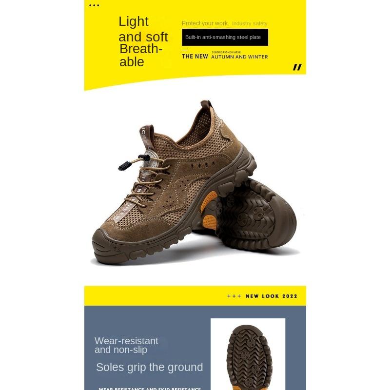 Labor Insurance Shoes, Mesh Lightweight, Smash-proof and Puncture-proof Work Shoes, Non-slip Protective Men's Safety Shoes