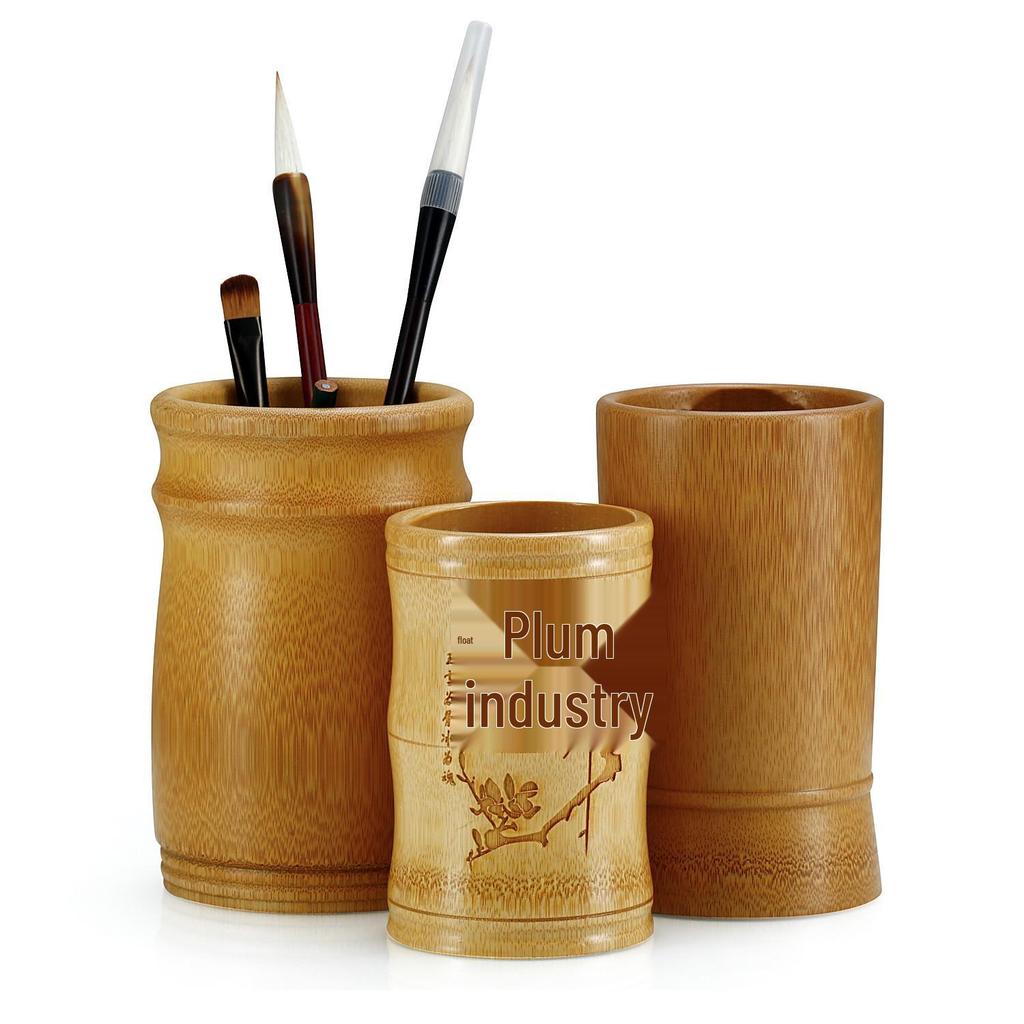 Retro Bamboo Pen Holder: Multi-functional Desktop Organizer & Business Gift, Inspired by the Four Treasures of the Study.
