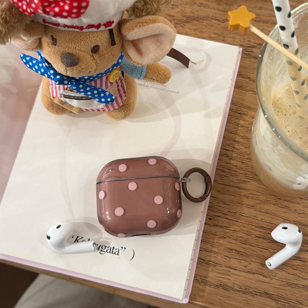 Niche semi-transparent pink brown polka dots are suitable for airpodspro 1st generation 2nd generation 3rd generation 4th generation bluetooth headset