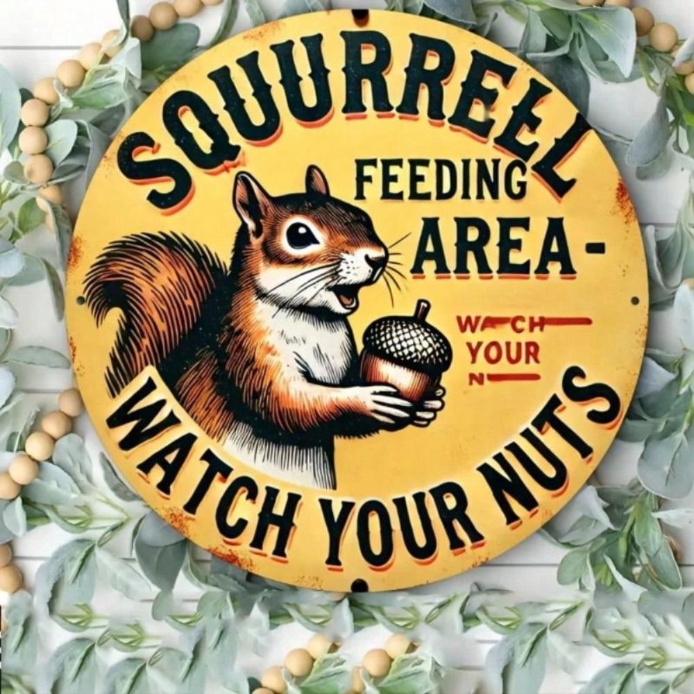 Retro Vintage Round Metal Sign with Nuts Design for Bar Cafe Wall Decor