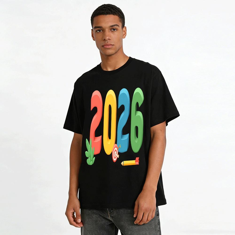 2026 New Year Themed Print Casual Unisex T-Shirt Pure cotton T-shirt