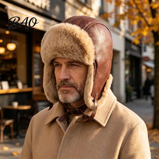 Unisex Winter Accessory for Walking Faux Fur Trapper Hat, Ushanka Hat with Ear Flaps, Plush Lining, Windproof Cold Weather Outdoor Warm Retro