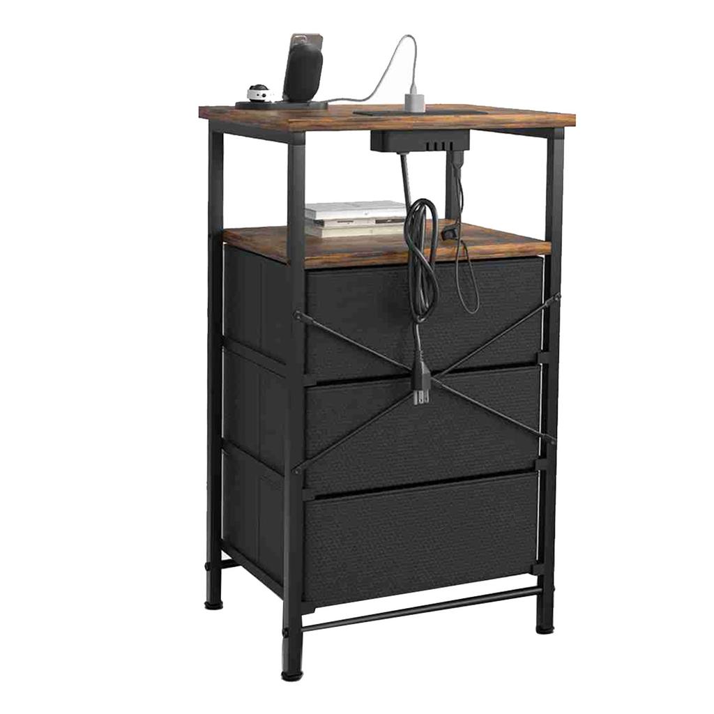 Bedside Table Brown Color Multifunctional Iron and Triamine Plate Nightstand Side Table for Living Room Bedroom